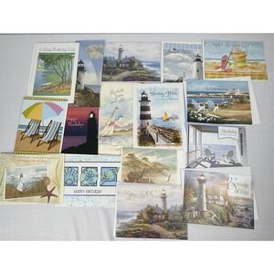 Nautical Lighthouse Beach Greeting Cards (17) Birthday Thank You Get Well‎ NOS